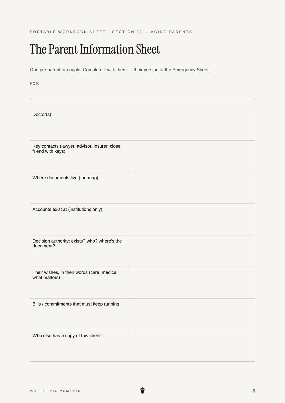 The Parent Information Sheet worksheet